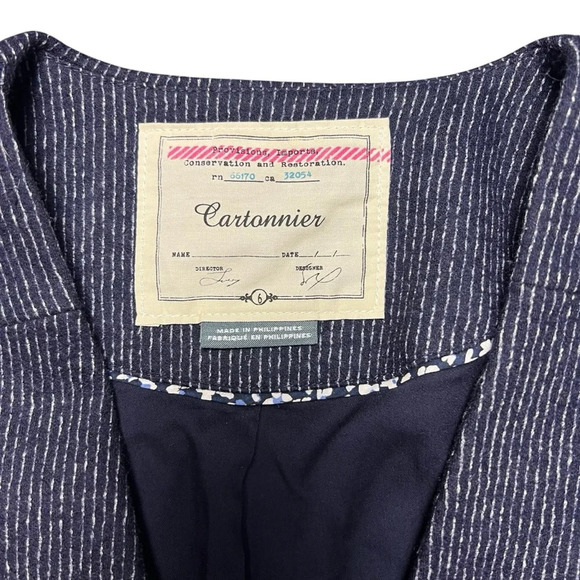Anthropologie Cartonnier Wool Blend Bell Sleeve Pinstripe Jacket Navy Blue 6 - Picture 4 of 10